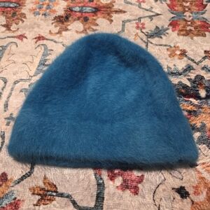 Cozy Teal Fuzzy Rabbit Hair & Wool Beanie